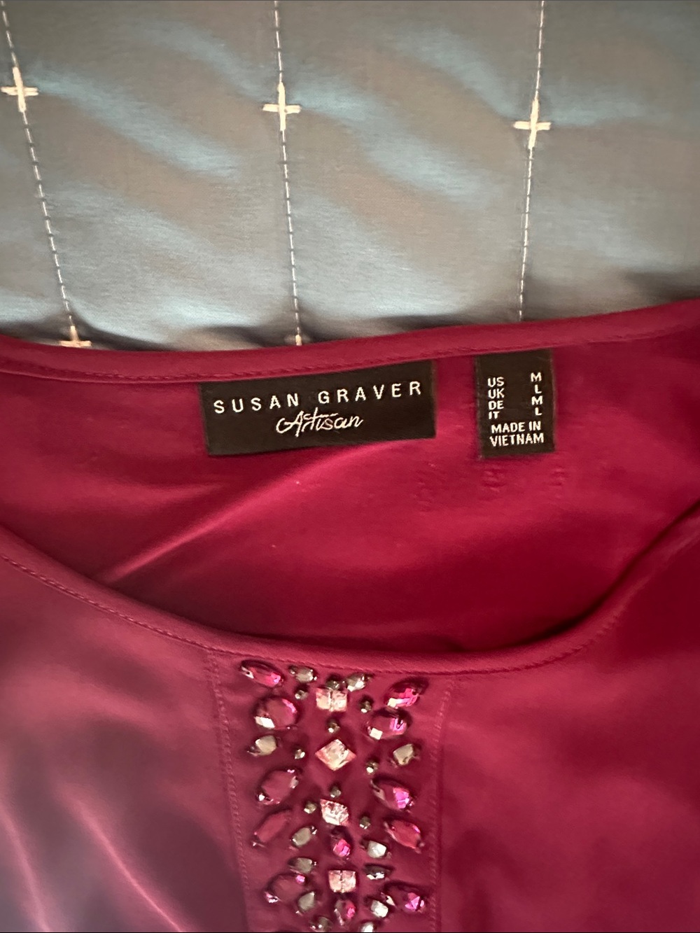 Susan Graver Burgundy Long-Sleeve Jewel-Neck Blouse - Picture 7 of 10